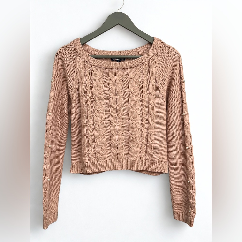 Freshmen 1996 Pearl Detail Cable Knit Sweater Pink Size S Preppy